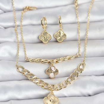Gold Renk Pirinç Kolye Bileklik ve Küpe Seti
