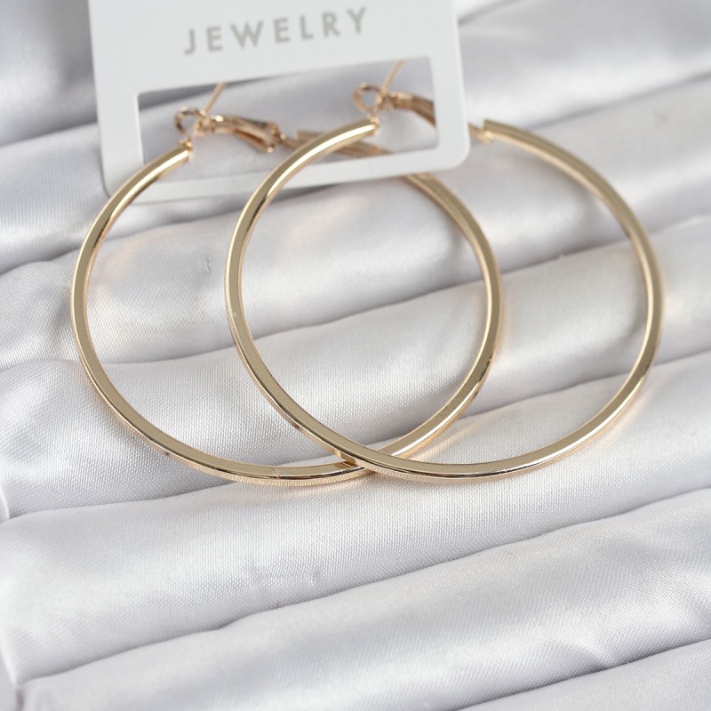 Gold Renk Pirinç Köşeli Kenar Halka 54 mm Kadın Küpe