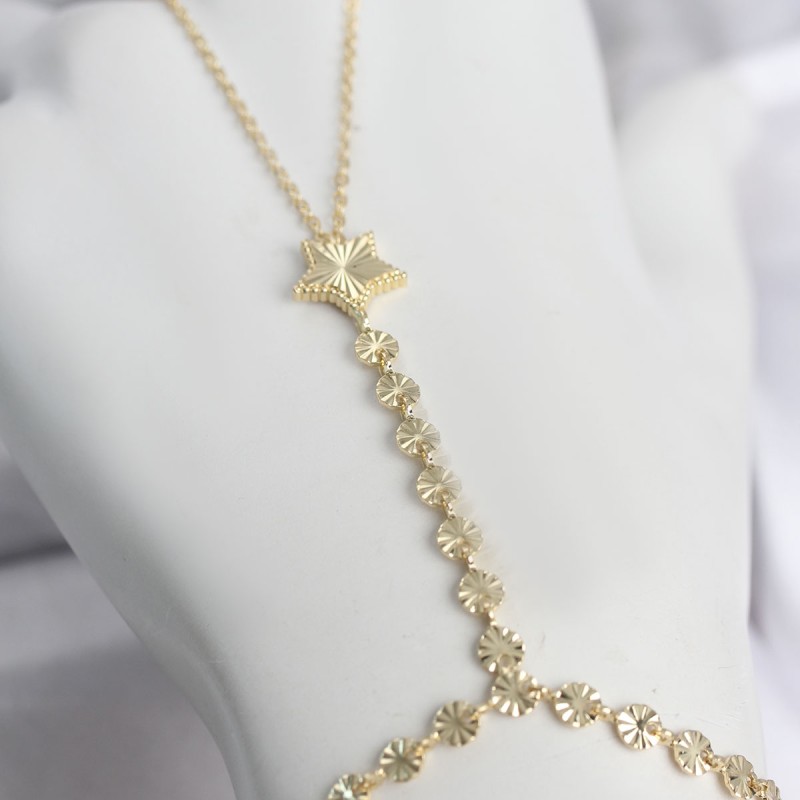 Gold Renk Pirinç Lazerli Yıldız Model Zirkon Taşlı Şahmeran