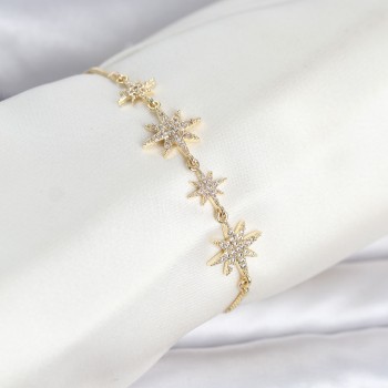 Gold Renk Pirinç Zirkon Taşlı Kutup Yıldızı Model Asansörlü Kadın Bileklik