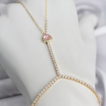 Gold Renk Pirinç Zirkon Taşlı Pembe Kalp Model Şahmeran