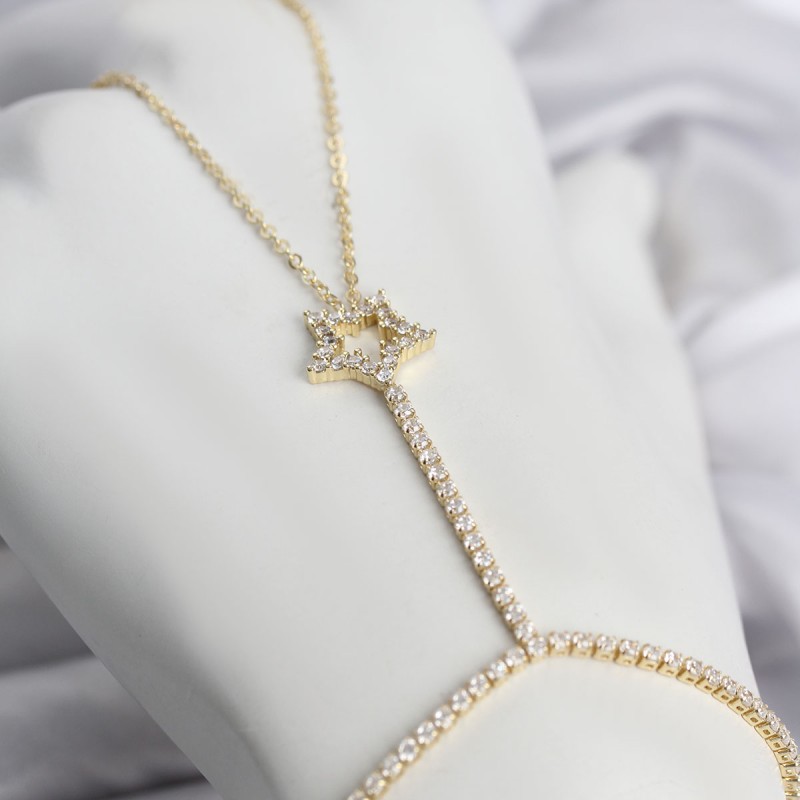 Gold Renk Pirinç Zirkon Taşlı Yıldız Model Şahmeran