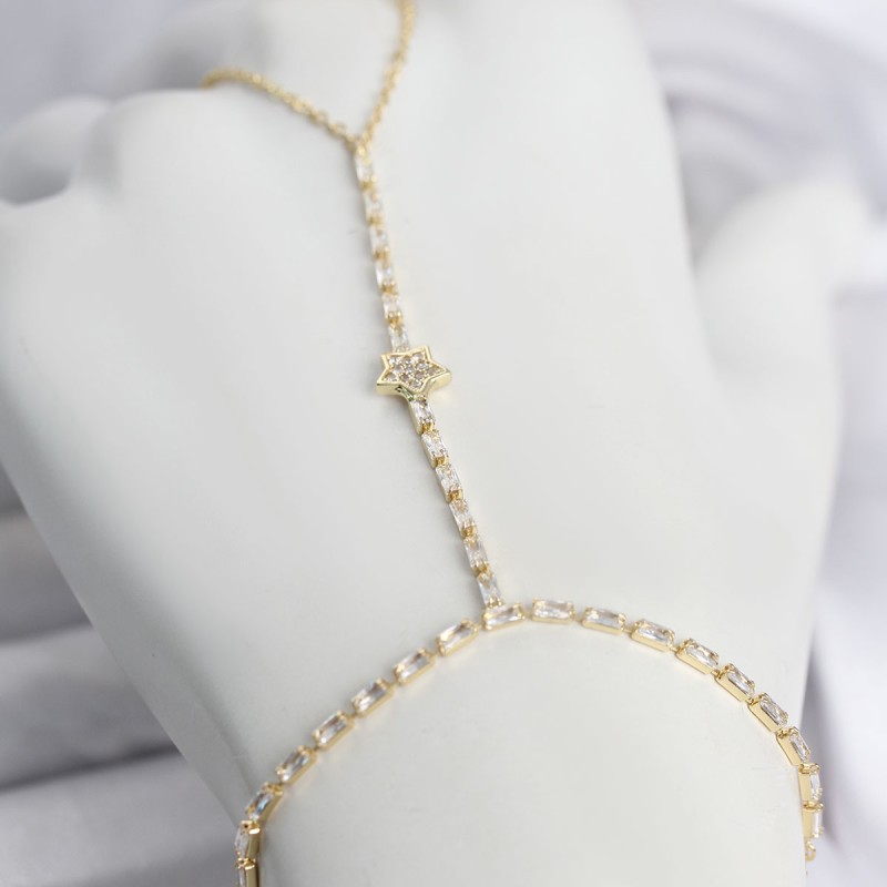 Gold Renk Pirinç Zirkon Taşlı Yıldız Model Şahmeran