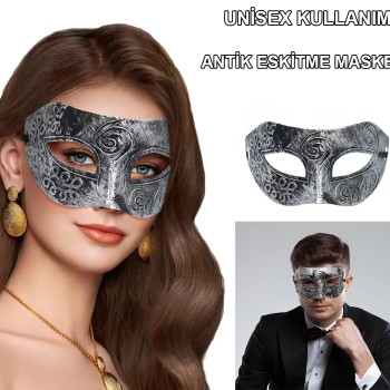 Gümüş Renk Antik Tarz Balo Maskesi 