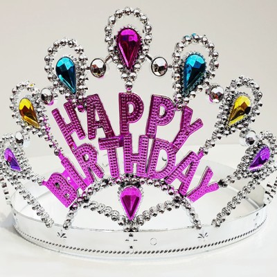 Gümüş Renk Happy Birthday Yazılı Doğum Günü Tacı 