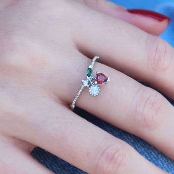 Gümüş Renk Kiraz Model Zirkon Taşlı Kadın Yüzük