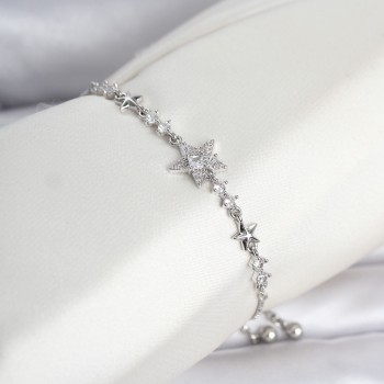 Gümüş Renk Pirinç Yıldız Model Asansörlü Kadın Bileklik