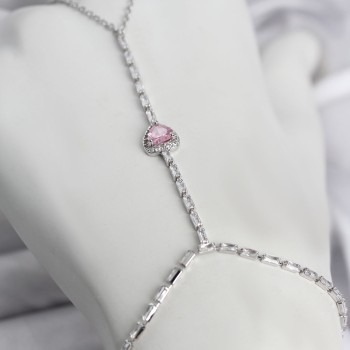 Gümüş Renk Pirinç Zirkon Taşlı Pembe Kalp Model Şahmeran