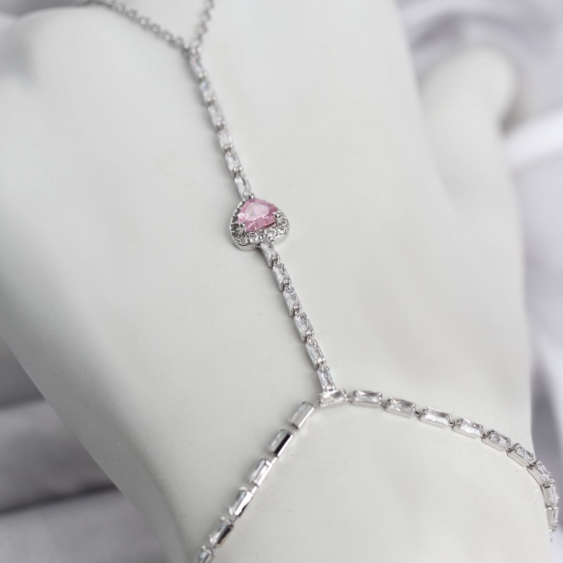 Gümüş Renk Pirinç Zirkon Taşlı Pembe Kalp Model Şahmeran