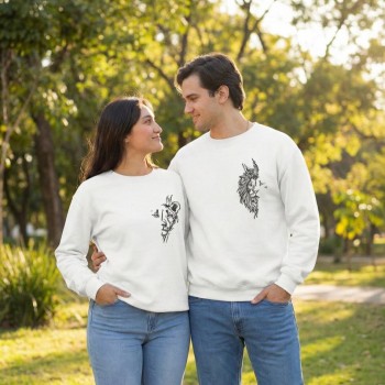 Günü Özel Bisiklet Yaka Baskılı Oversize Sweatshirt - Beyaz