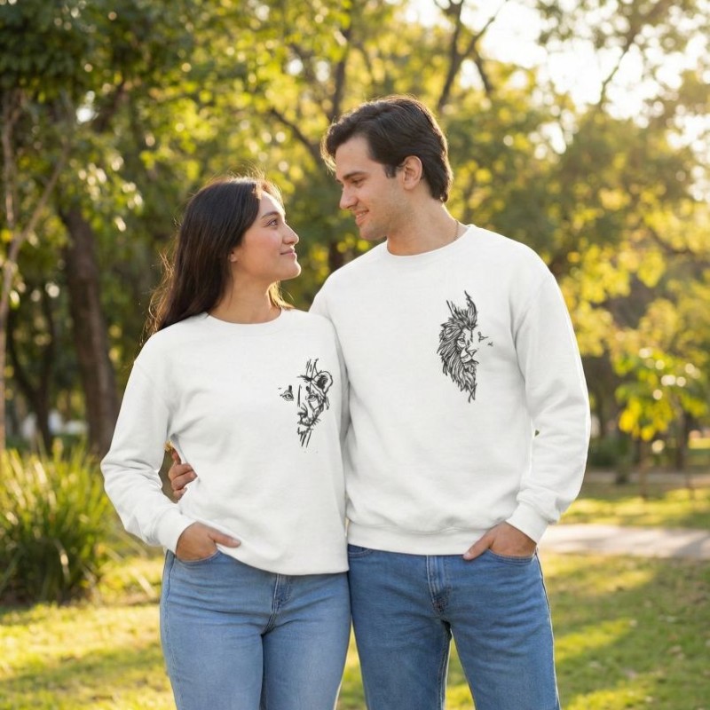 Günü Özel Bisiklet Yaka Baskılı Oversize Sweatshirt - Beyaz
