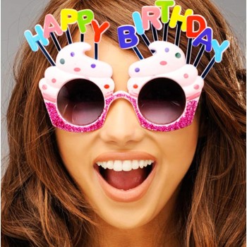 Happy Birthday Yazılı Pembe Fuşya Parti Gözlüğü