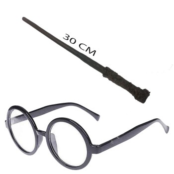 Harry Potter Asası ve Siyah Çerçeveli Gözlük Seti