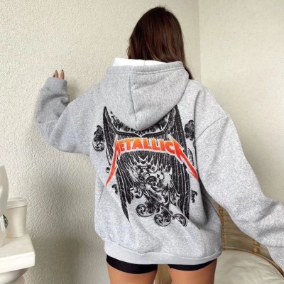 Kadın 2 İplik METALLICA Baskılı Kapüşonlu Sweatshirt Hoodie - Gri