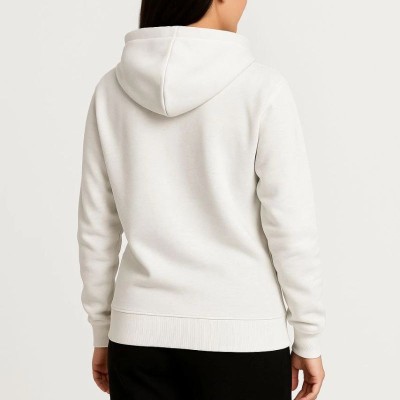 Kadın 3 İplik Kapüşonlu Tam Fermuarlı Kanguru Cepli Sweatshirt Hoodie - Beyaz