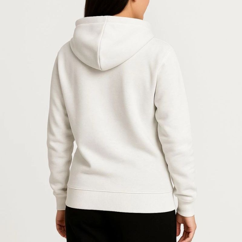 Kadın 3 İplik Kapüşonlu Tam Fermuarlı Kanguru Cepli Sweatshirt Hoodie - Beyaz