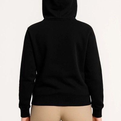 Kadın 3 İplik Kapüşonlu Tam Fermuarlı Kanguru Cepli Sweatshirt Hoodie - Siyah