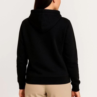 Kadın 3 İplik Kapüşonlu Tam Fermuarlı Kanguru Cepli Sweatshirt Hoodie - Siyah