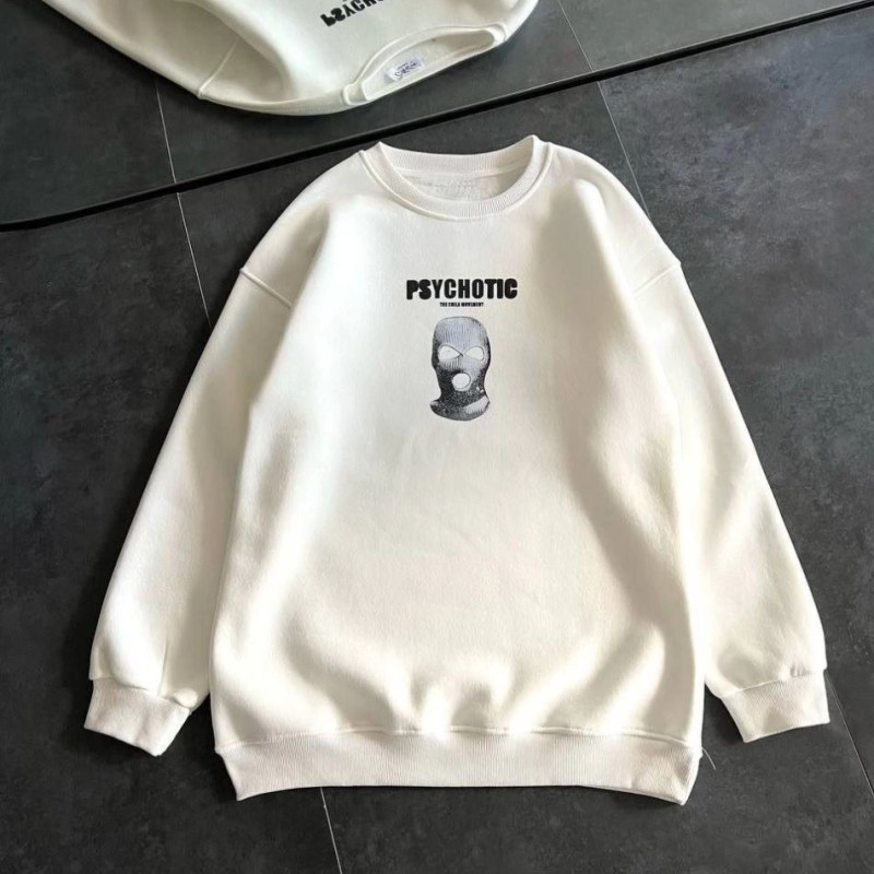 Kadın 3 iplik Kışlık Bisiklet Yaka Baskılı SweatShirt - Beyaz