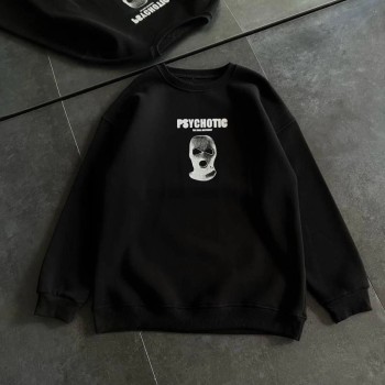 Kadın 3 iplik Kışlık Bisiklet Yaka Baskılı SweatShirt - Siyah