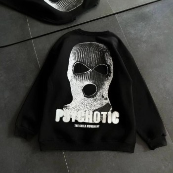 Kadın 3 iplik Kışlık Bisiklet Yaka Baskılı SweatShirt - Siyah