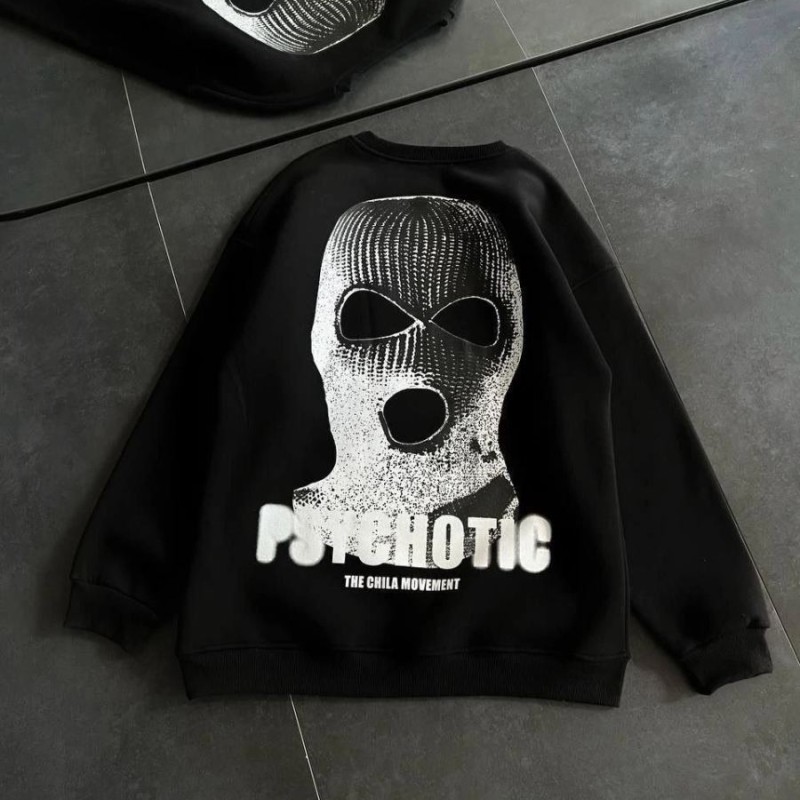 Kadın 3 iplik Kışlık Bisiklet Yaka Baskılı SweatShirt - Siyah