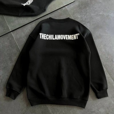 Kadın 3 iplik Kışlık pamuklu Bisiklet Yaka Oversize Baskılı SweatShirt - Siyah