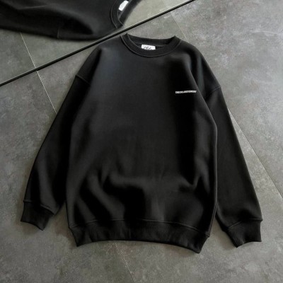 Kadın 3 iplik Kışlık pamuklu Bisiklet Yaka Oversize Baskılı SweatShirt - Siyah
