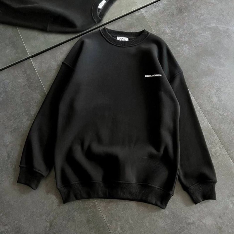 Kadın 3 iplik Kışlık pamuklu Bisiklet Yaka Oversize Baskılı SweatShirt - Siyah