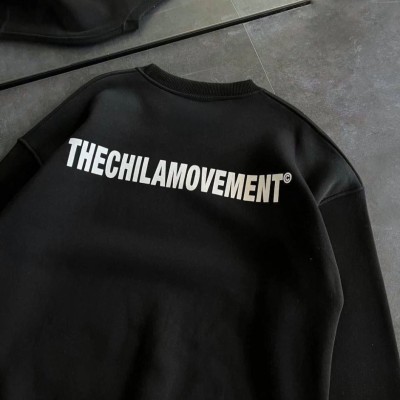 Kadın 3 iplik Kışlık pamuklu Bisiklet Yaka Oversize Baskılı SweatShirt - Siyah