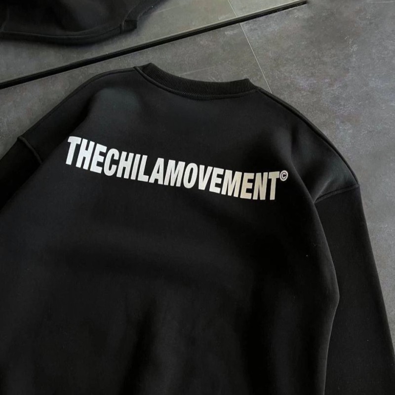 Kadın 3 iplik Kışlık pamuklu Bisiklet Yaka Oversize Baskılı SweatShirt - Siyah