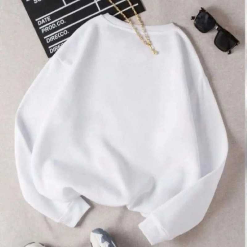 Kadın 3 İplik Pamuklu Bisikilet Yaka SweatShirt - Beyaz
