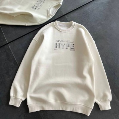 Kadın 3 İplik Pamuklu Bisiklet Yaka Baskılı SweatShirt - Beyaz