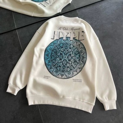 Kadın 3 İplik Pamuklu Bisiklet Yaka Baskılı SweatShirt - Beyaz
