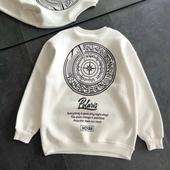 Kadın 3 iplik Pamuklu Bisiklet Yaka Baskılı SweatShirt - Beyaz