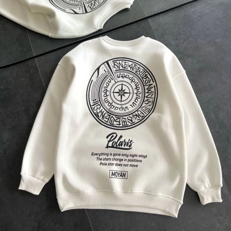 Kadın 3 iplik Pamuklu Bisiklet Yaka Baskılı SweatShirt - Beyaz