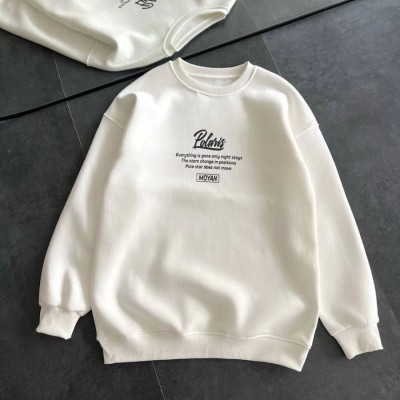Kadın 3 iplik Pamuklu Bisiklet Yaka Baskılı SweatShirt - Beyaz