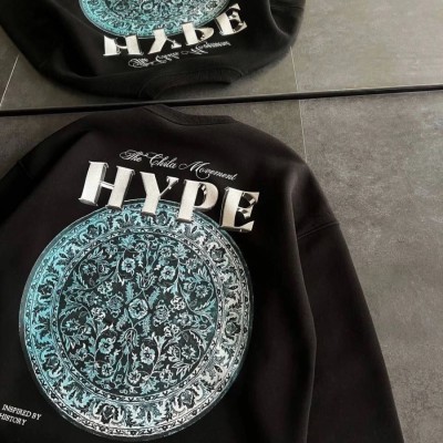 Kadın 3 İplik Pamuklu Bisiklet Yaka Baskılı SweatShirt - Siyah