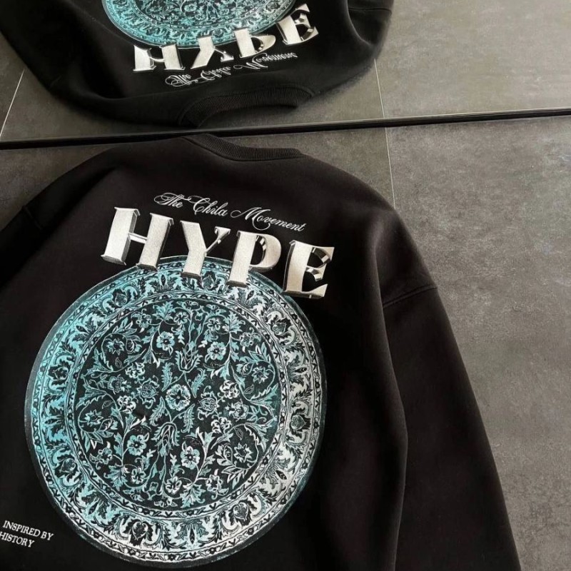 Kadın 3 İplik Pamuklu Bisiklet Yaka Baskılı SweatShirt - Siyah
