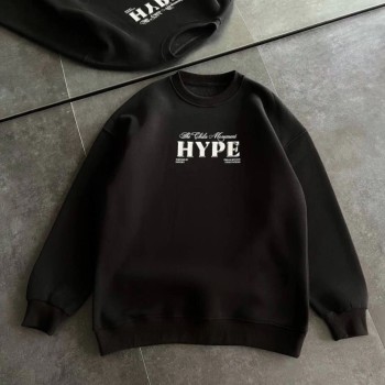 Kadın 3 İplik Pamuklu Bisiklet Yaka Baskılı SweatShirt - Siyah