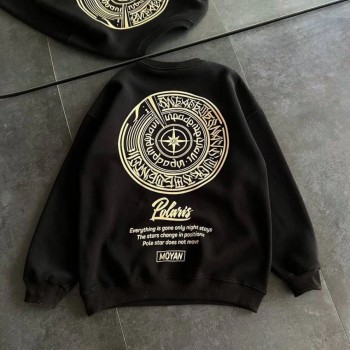Kadın 3 iplik Pamuklu Bisiklet Yaka Baskılı SweatShirt - Siyah