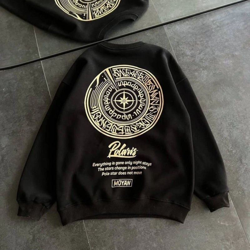 Kadın 3 iplik Pamuklu Bisiklet Yaka Baskılı SweatShirt - Siyah
