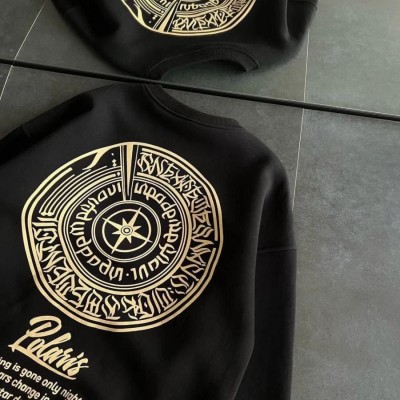Kadın 3 iplik Pamuklu Bisiklet Yaka Baskılı SweatShirt - Siyah