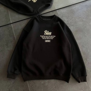 Kadın 3 iplik Pamuklu Bisiklet Yaka Baskılı SweatShirt - Siyah