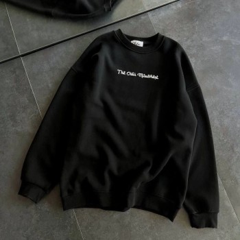 Kadın 3 İplik Pamuklu Bisiklet Yaka Baskılı SweatShirt - Siyah