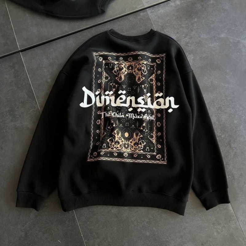 Kadın 3 İplik Pamuklu Bisiklet Yaka Baskılı SweatShirt - Siyah