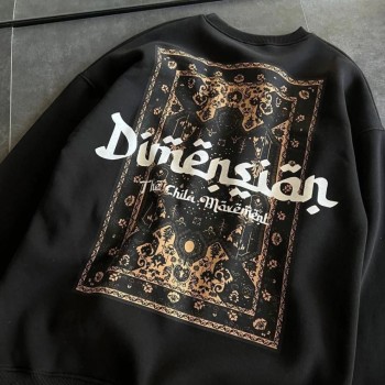 Kadın 3 İplik Pamuklu Bisiklet Yaka Baskılı SweatShirt - Siyah