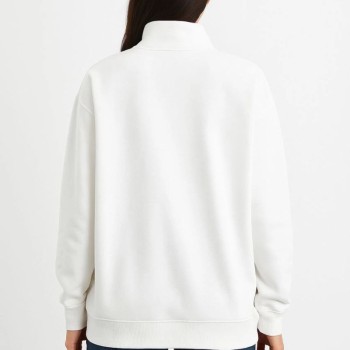 Kadın 3 İplik Pamuklu Dık Yaka Yarım Fermuarlı SweatShirt - Beyaz