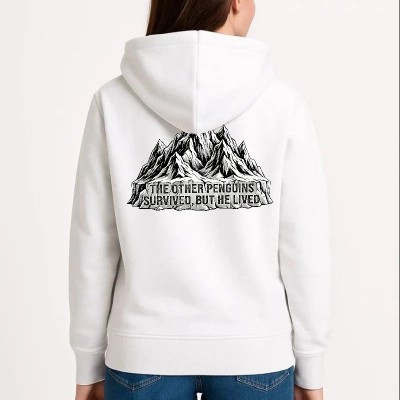 Kadın 3 İplik Pamuklu Kapüşonlu Hoodie Sweatshirt Nihilist Penguen Baskılı - Beyaz