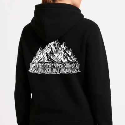 Kadın 3 İplik Pamuklu Kapüşonlu Hoodie Sweatshirt Nihilist Penguen Baskılı - Siyah